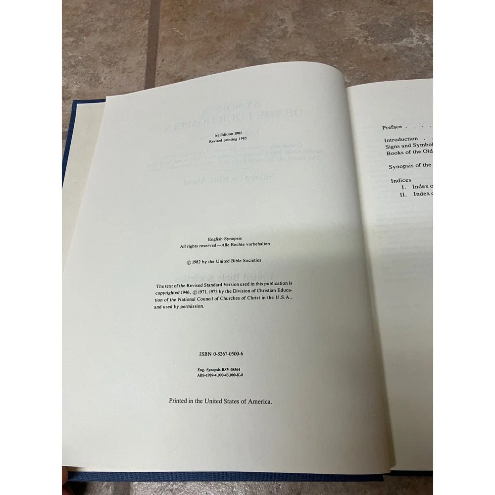 Synopsis of the Four Gospels English Edition Kurt Aland RSV 1985 Hardcover Bible